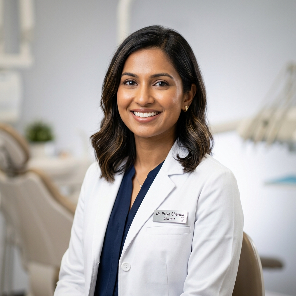 Dr. Priya Sharma, Implant and Oral Surgery Specialist at BrightSmile Dental